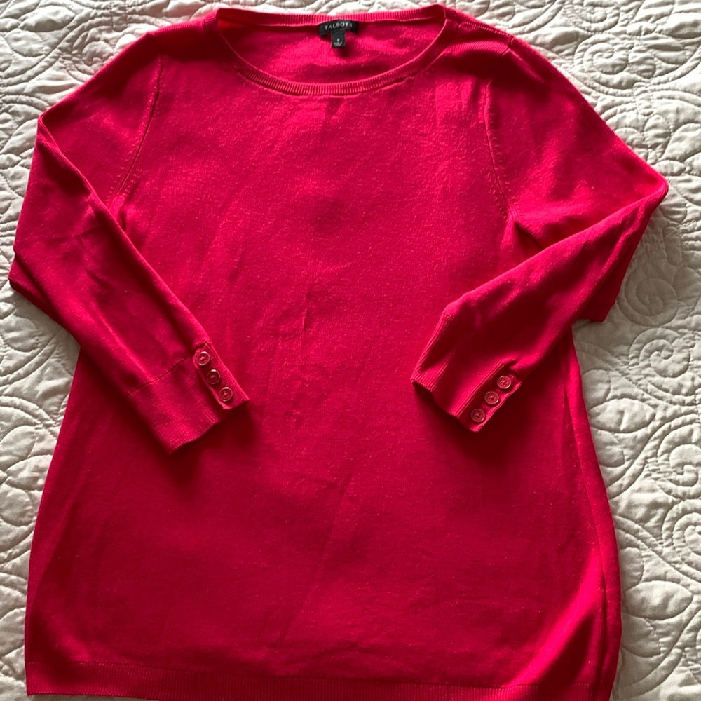 Talbots dark pink button cuff sweater size S